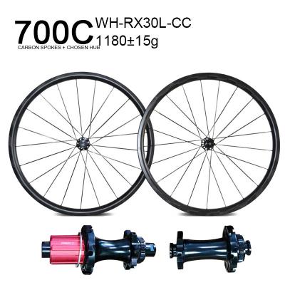 28mm wide 30mm deep carbon spoke wheels
